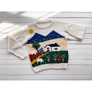 Peruvian vtg embroidered animal farm cottagecore sweater‎